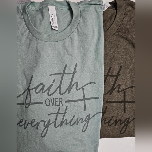 Faith Over Everything Tee Medium Olive green or Large Sage green - Picture 3 of 7